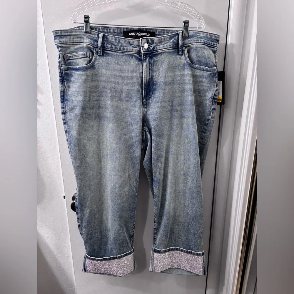 Karl Lagerfeld NWT Light Blue Glitzy Crop Jeans - Picture 3 of 11